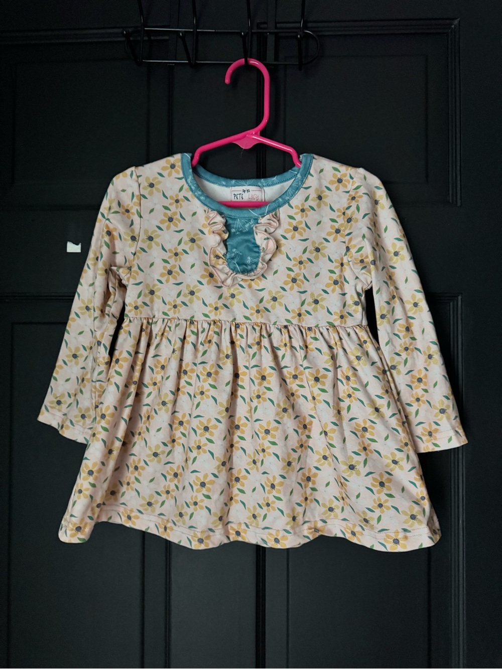 Girls' Floral Long-Sleeve Ruffle Tunic — Unbranded — Cream with Blue Trim